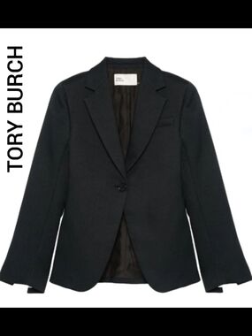 New Tory Burch Black Textured Crepe Single-Button Tailored Blazer (C-19)